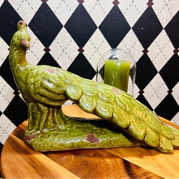 Vintage Peacock Sculpture Gorgeous Glaze– 15” Long, 10” High - Picture 4 of 17